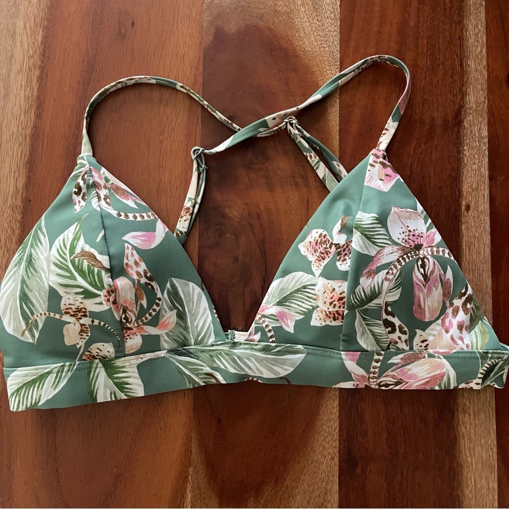 H&M green tropical print triangle bikini top - Picture 2 of 11
